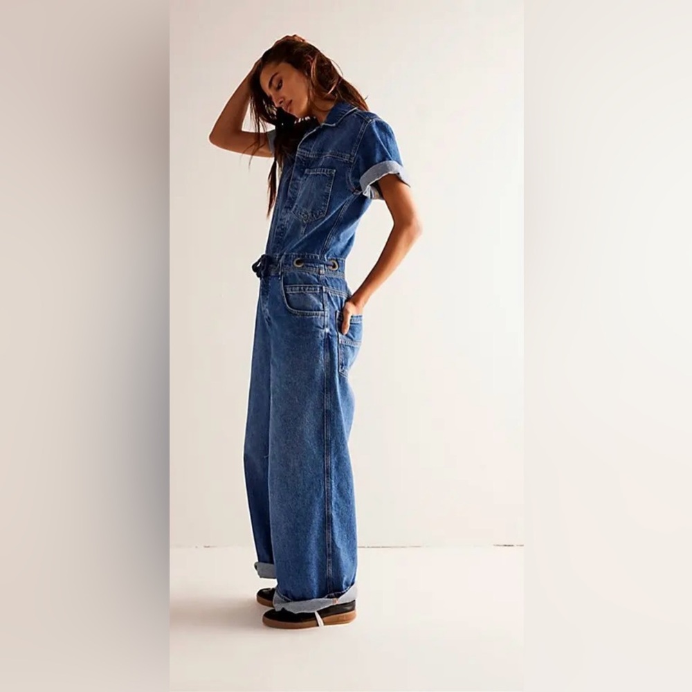 Free People We The Free Edison Wide Leg Denim Coverall Jumpsuit - Picture 3 of 6